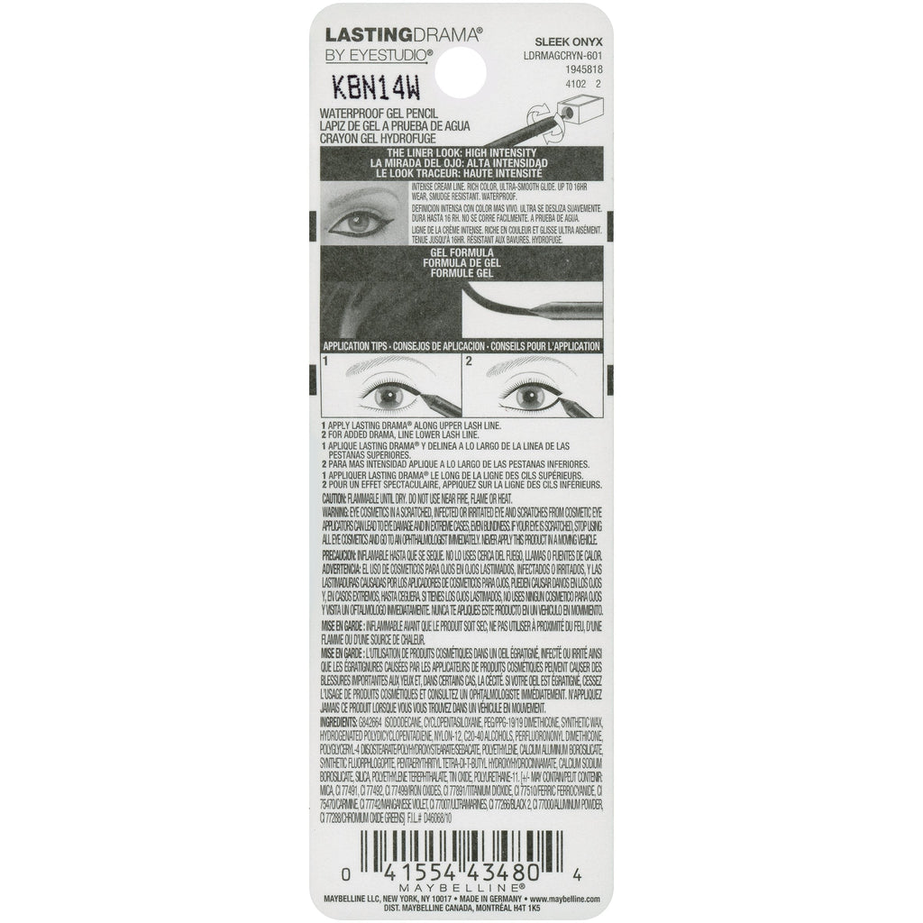 MAYBELLINE Eyestudio Lasting Drama Waterproof Matte Gel Pencil Eyeliner – Onyx Black, 1 Count