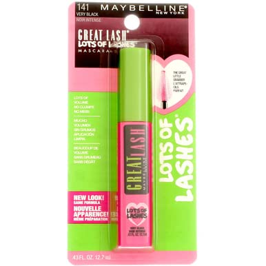Maybelline Great Lash Lots of Lashes Washable Mascara – Curved Brush, Very Black, Pack of 3