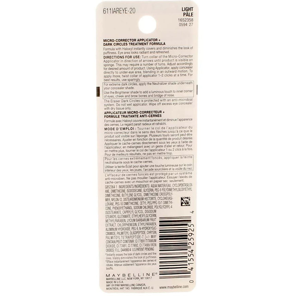Maybelline Instant Age Rewind Eraser Dark Circles Concealer – Light, 0.2 oz (Pack of 6)