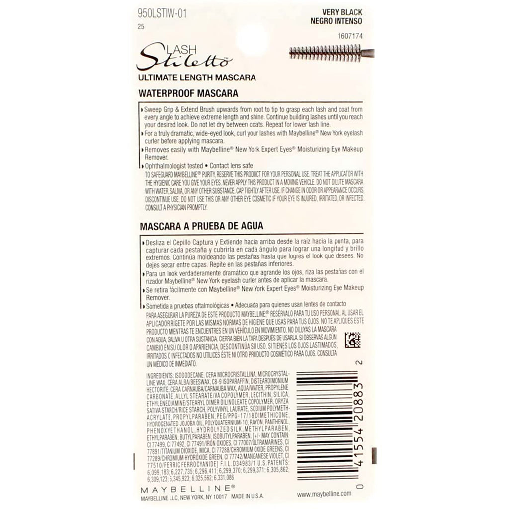 Maybelline New York Lash Stiletto Ultimate Length Waterproof Mascara – Very Black [961], 0.22 oz (Pack of 3)