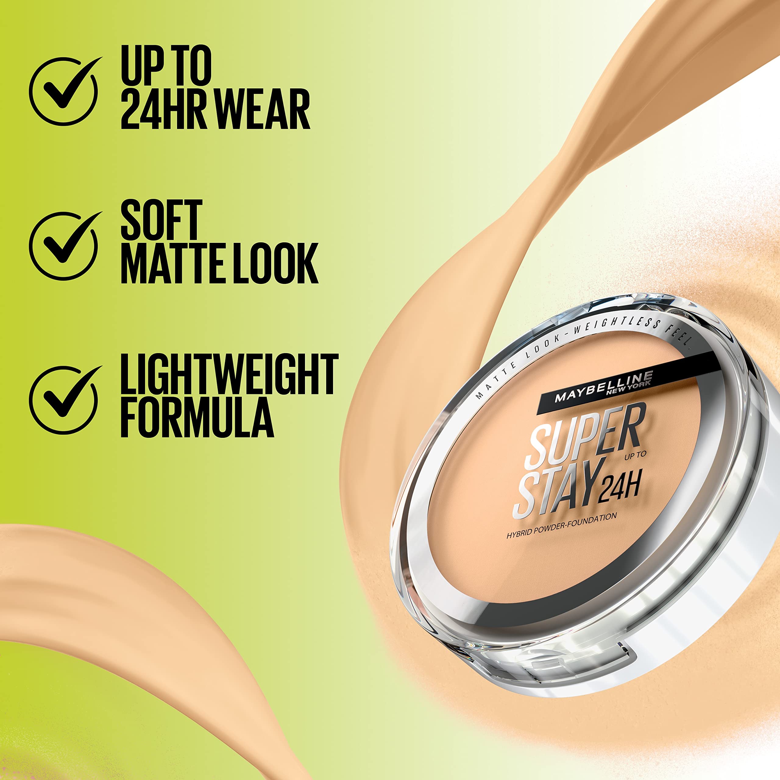Maybelline Super Stay Hybrid Powder Foundation – Matte Finish, Up to 24HR Wear, Medium-to-Full Coverage (118)