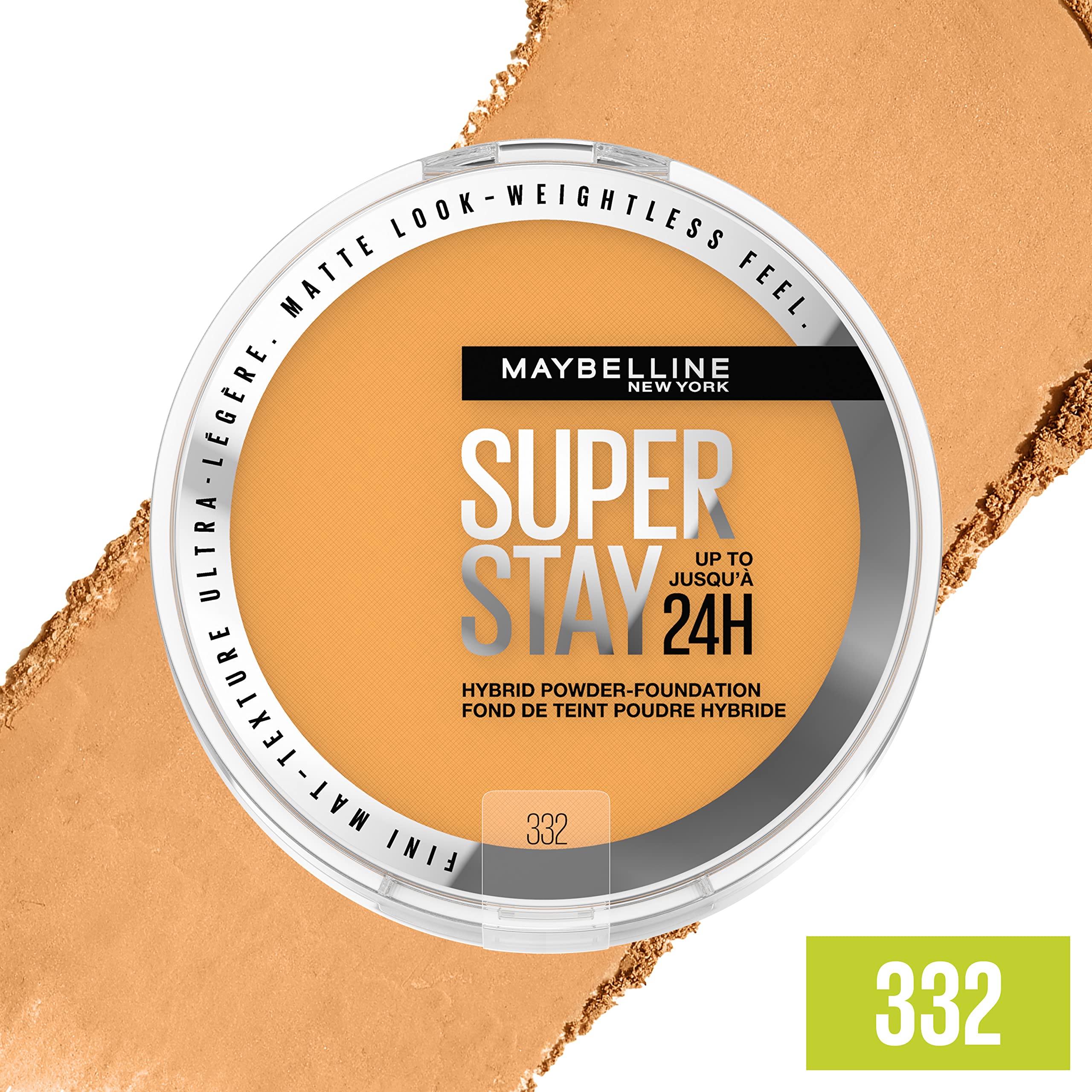 Maybelline Super Stay Hybrid Powder Foundation – Up to 24HR Medium-to-Full Coverage Matte Finish, Shade 332