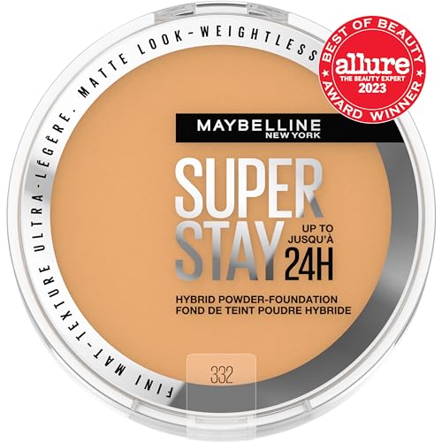 Maybelline Super Stay Hybrid Powder Foundation – Up to 24HR Medium-to-Full Coverage Matte Finish, Shade 332