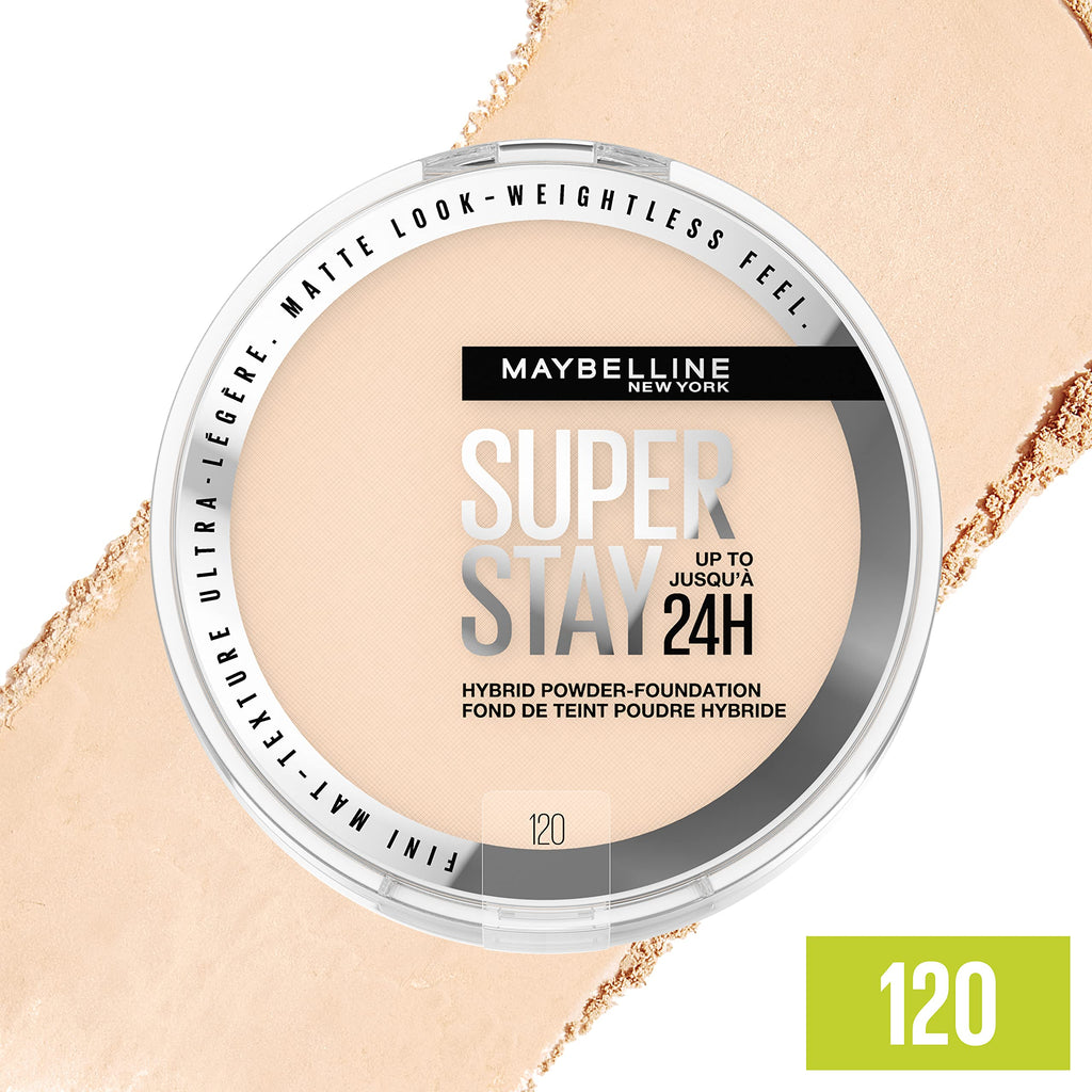 Maybelline Super Stay Hybrid Powder Foundation – 24HR Matte Coverage, Shade 120 (1 Count)
