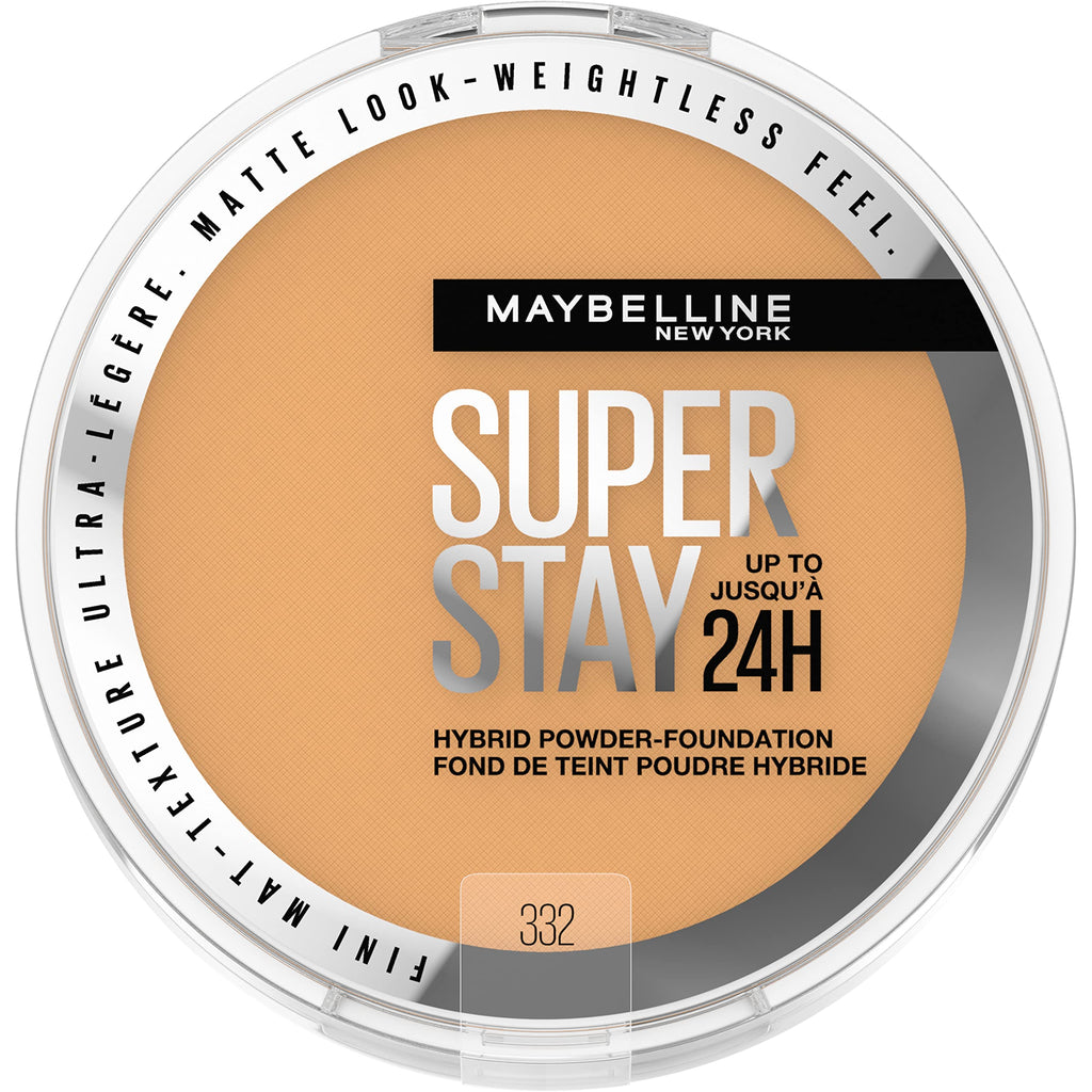 Maybelline Super Stay Hybrid Powder Foundation – Up to 24HR Medium-to-Full Coverage Matte Finish, Shade 332