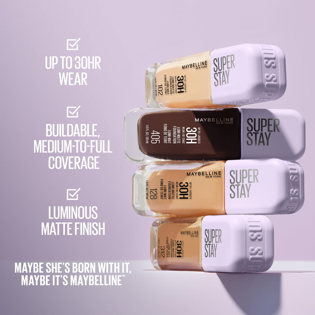 Maybelline Super Stay Lumi-Matte Foundation – Up To 30HR Wear, Lightweight Buildable Coverage