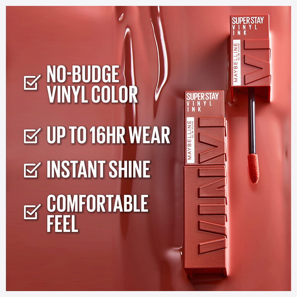 MAYBELLINE Super Stay Vinyl Ink Lipcolor – Longwear No-Budge Color in Charmed Pink, 0.14 oz