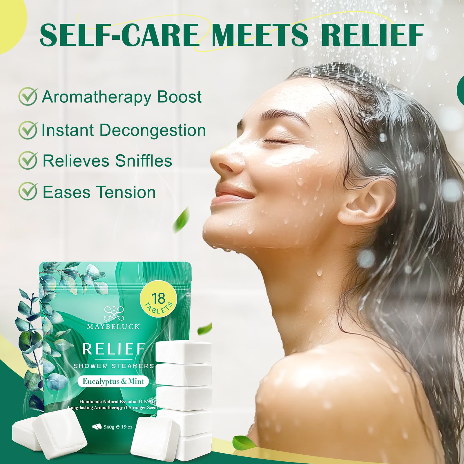 Maybeluck Eucalyptus Mint Shower Steamers 18 Pack | Natural Aromatherapy for Home Spa