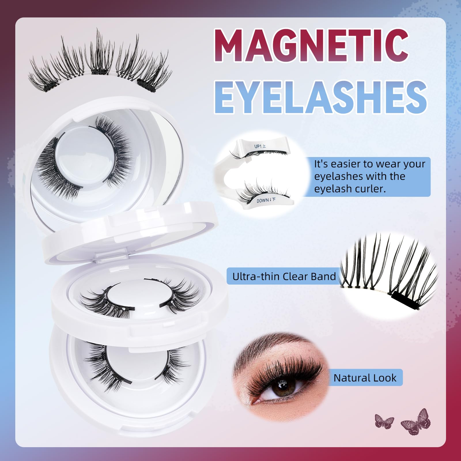 Mayhug Magnetic Eyelashes – 3 Pairs Kit with Applicator, Glue-Free & Reusable