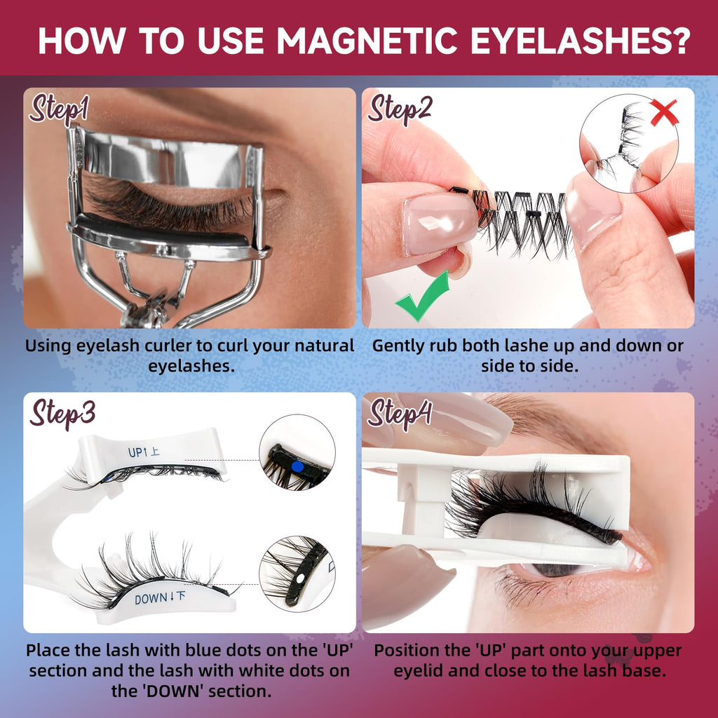 Mayhug Magnetic Eyelashes – 3 Pairs Kit with Applicator, Glue-Free & Reusable