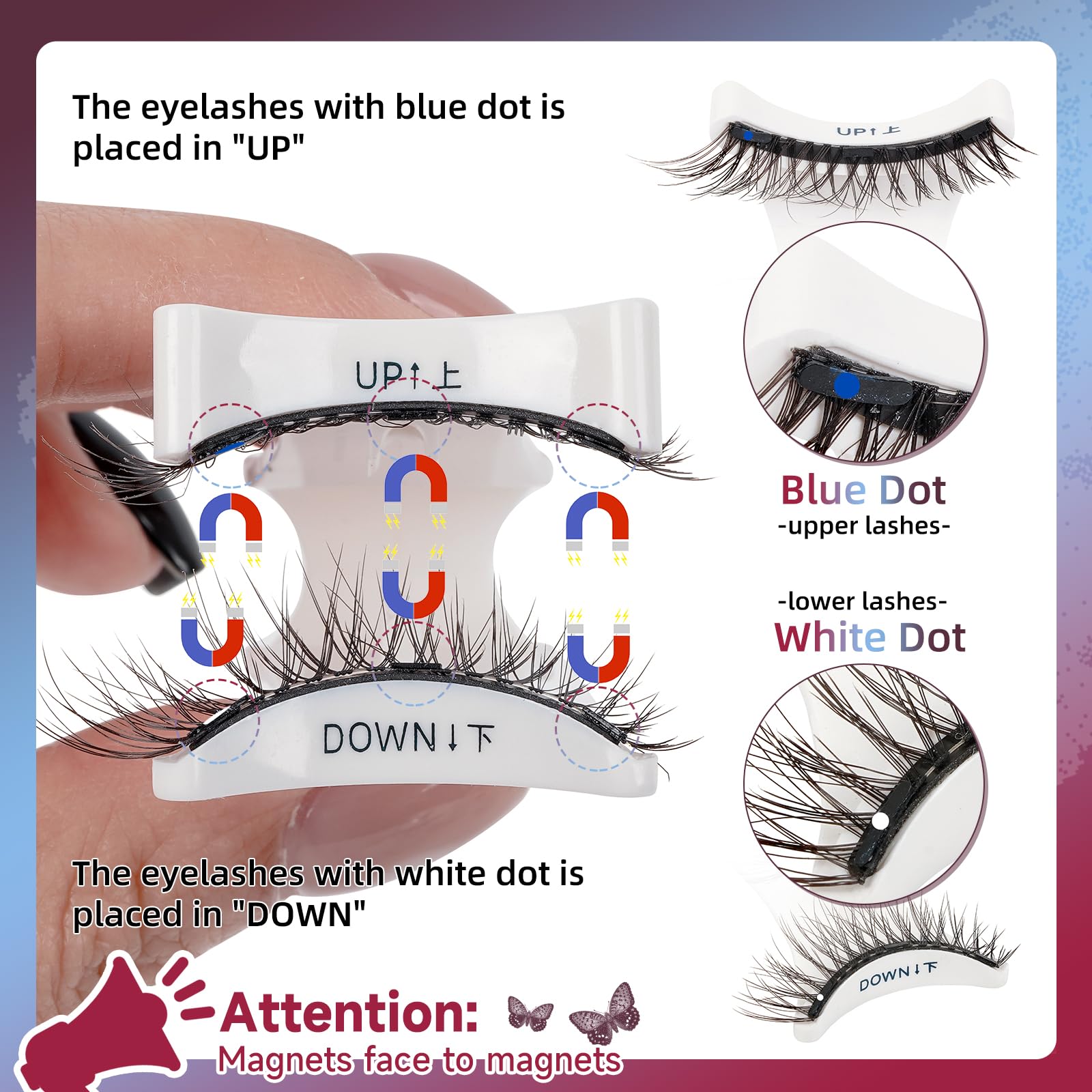 Mayhug Magnetic Eyelashes 3-Pairs Kit – Reusable, No Glue, Applicator Included
