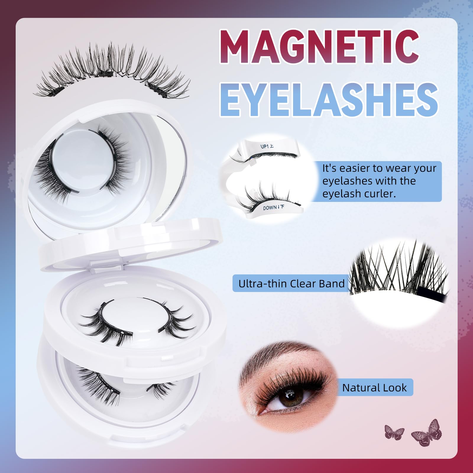 Mayhug Magnetic Eyelashes 3 Pairs Kit – Glue-Free, Reusable, Easy Applicator