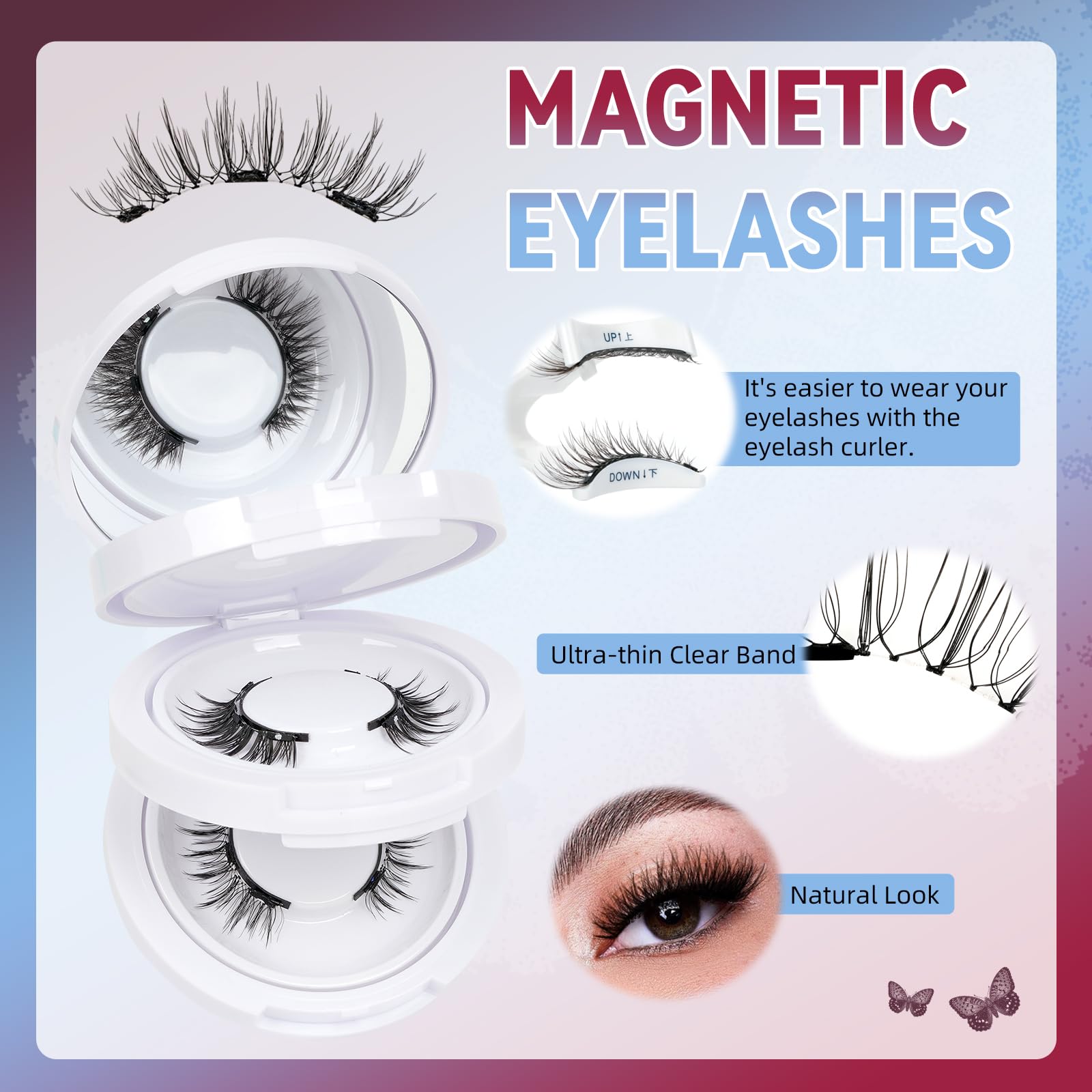 Mayhug Magnetic Eyelashes 3-Pairs Kit – Reusable, No Glue, Applicator Included