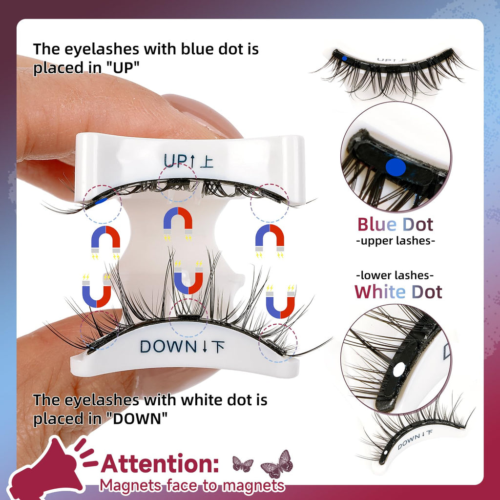 Mayhug Magnetic Eyelashes – 3 Pairs Kit with Applicator, Glue-Free & Reusable