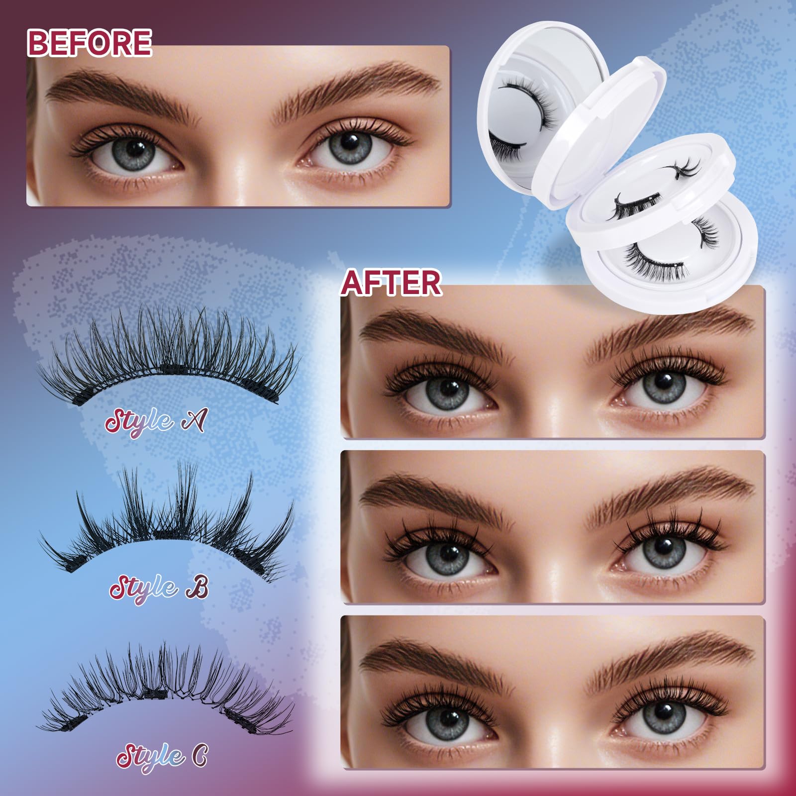 Mayhug Magnetic Eyelashes 3 Pairs Kit – Glue-Free, Reusable, Easy Applicator