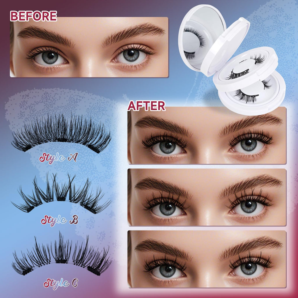 Mayhug Magnetic Eyelashes – 3 Pairs Kit with Applicator, Glue-Free & Reusable