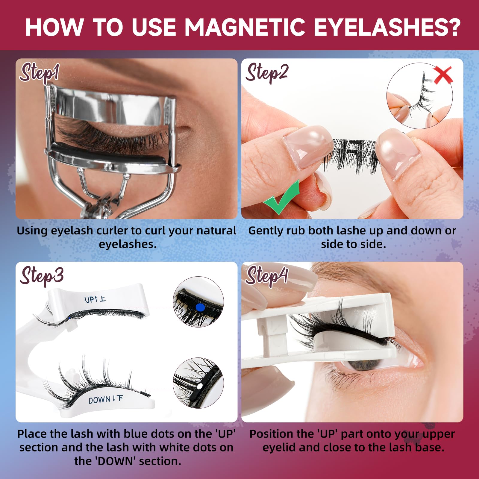 Mayhug Magnetic Eyelashes 3 Pairs Kit – Glue-Free, Reusable, Easy Applicator