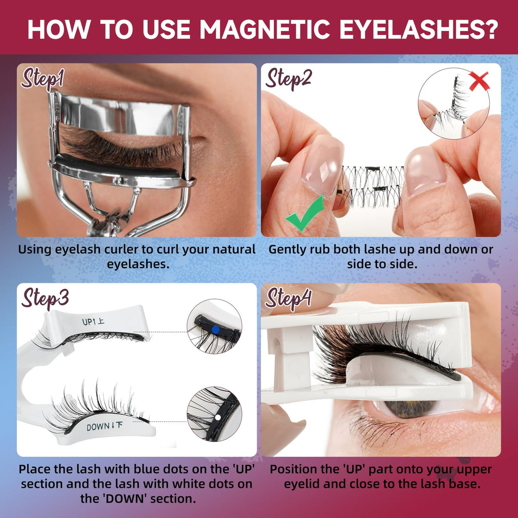 Mayhug Magnetic Eyelashes 3-Pairs Kit – Reusable, No Glue, Applicator Included