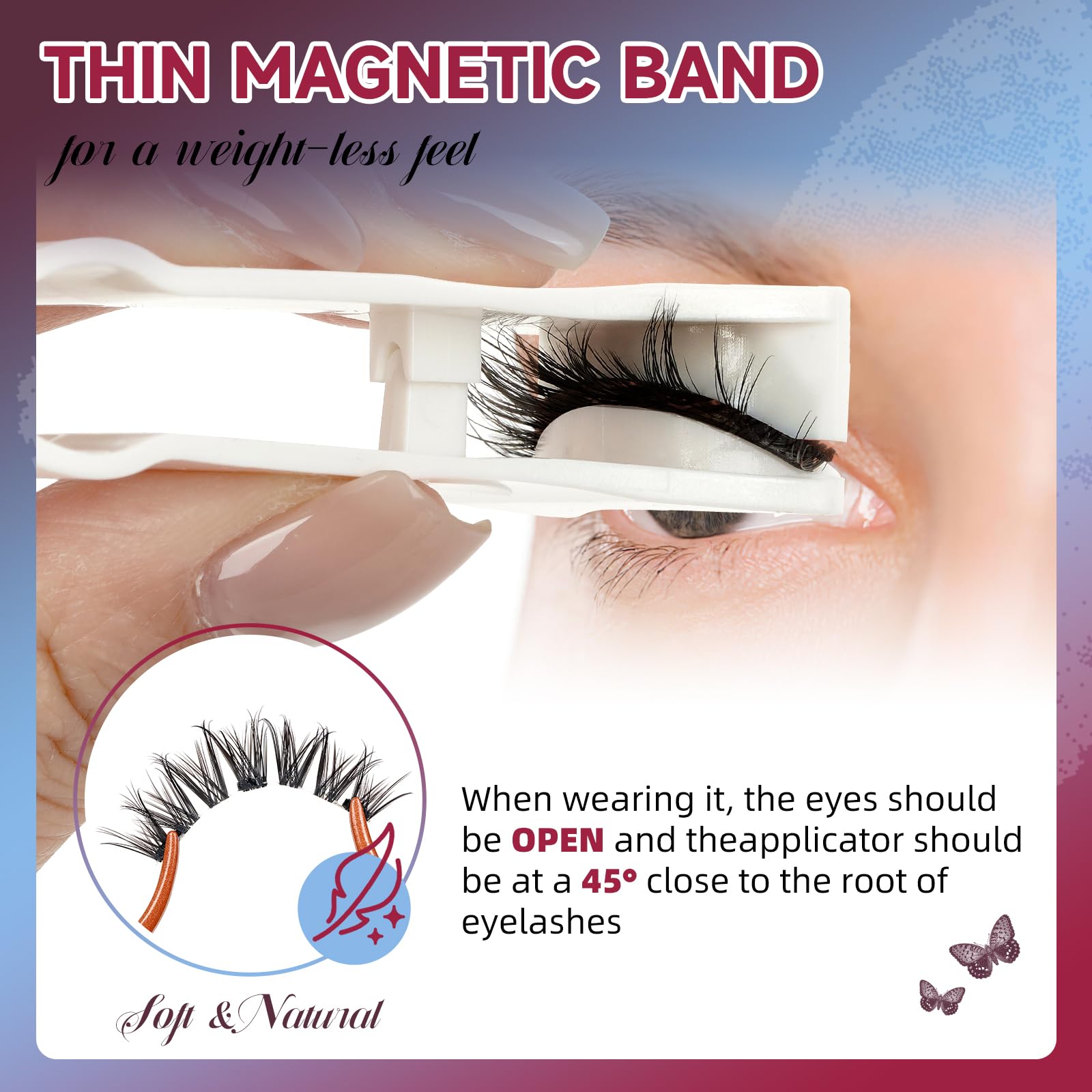 Mayhug Magnetic Eyelashes – 3 Pairs Kit with Applicator, Glue-Free & Reusable
