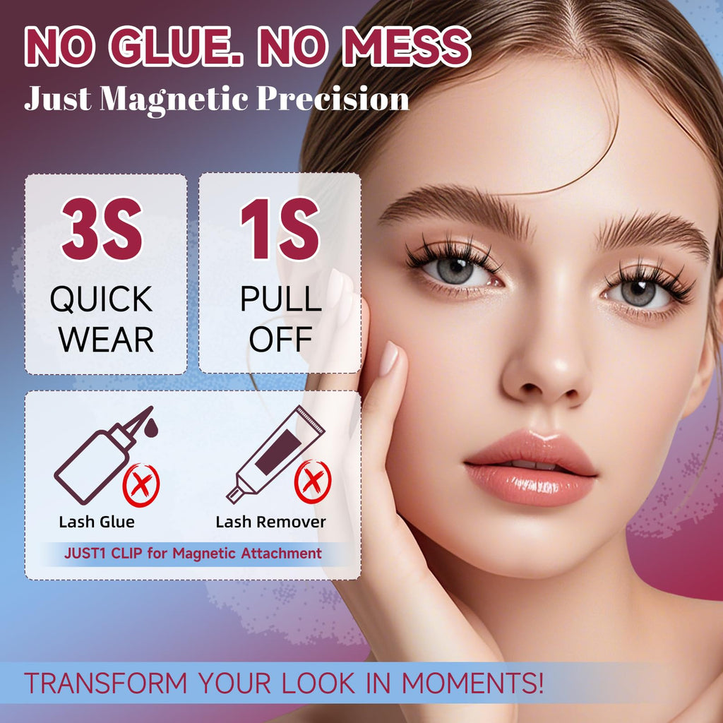 Mayhug Magnetic Eyelashes 3 Pairs Kit – Glue-Free, Reusable, Easy Applicator