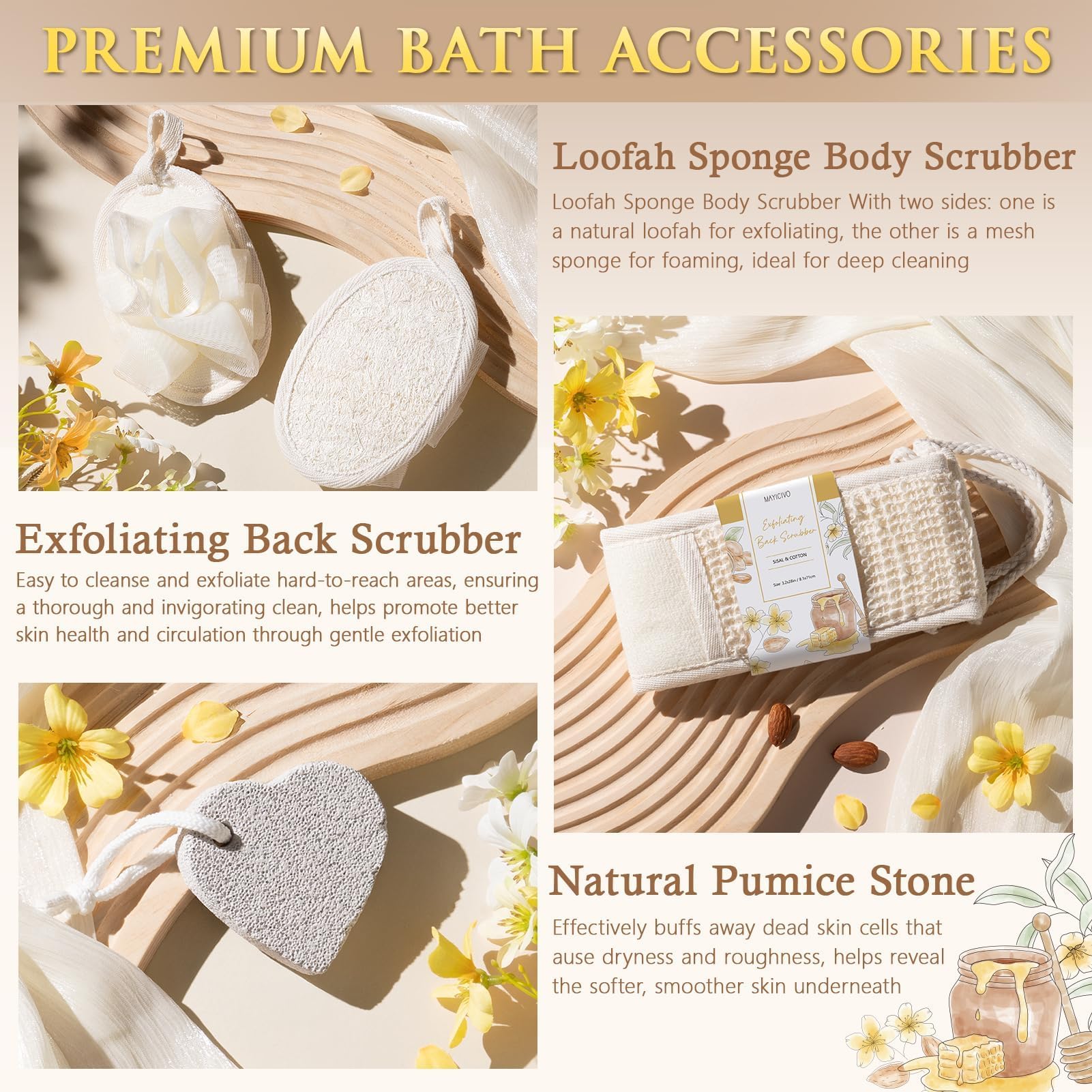 MAYICIVO Honey & Almond Milk Spa Gift Basket for Women | Self-Care Bath Gift Set