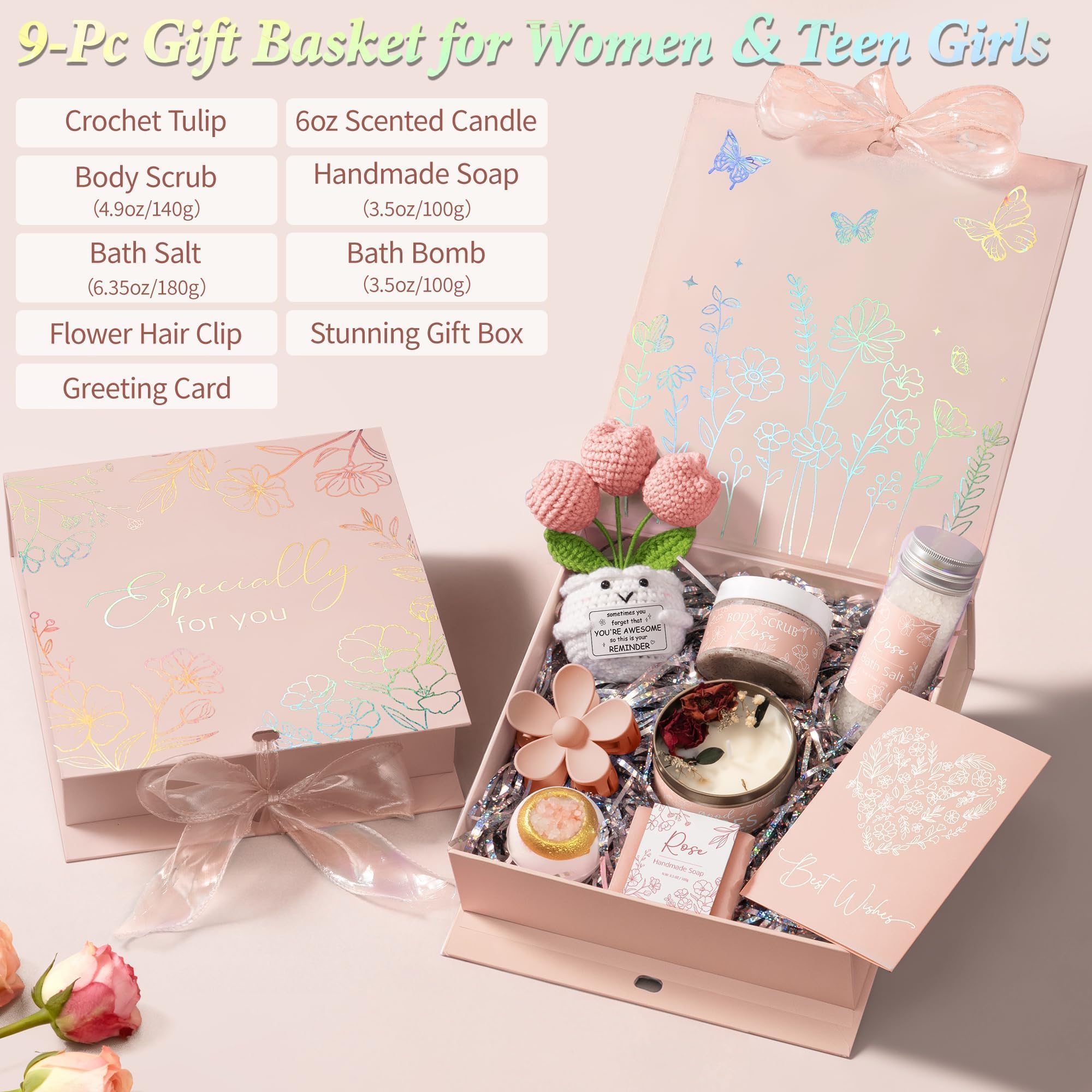 MAYICIVO Spa Gift Set for Women – Rose Scented Self-Care Gift Basket