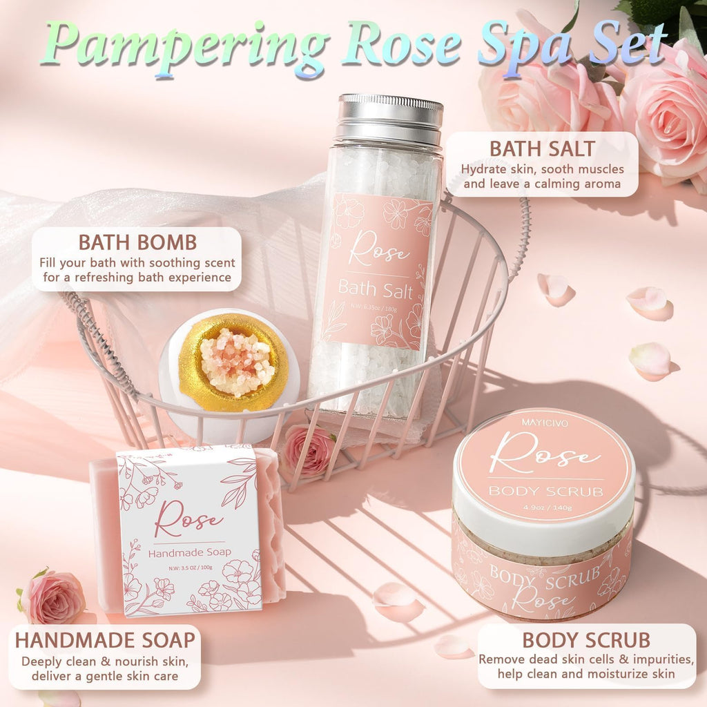 MAYICIVO Spa Gift Set for Women – Rose Scented Self-Care Gift Basket