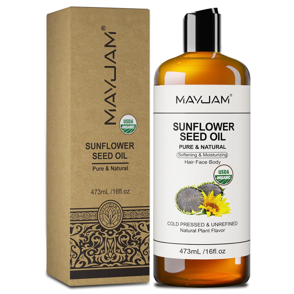 MAYJAM Organic Sunflower Seed Oil – 16 Fl Oz Cold Pressed Carrier Oil