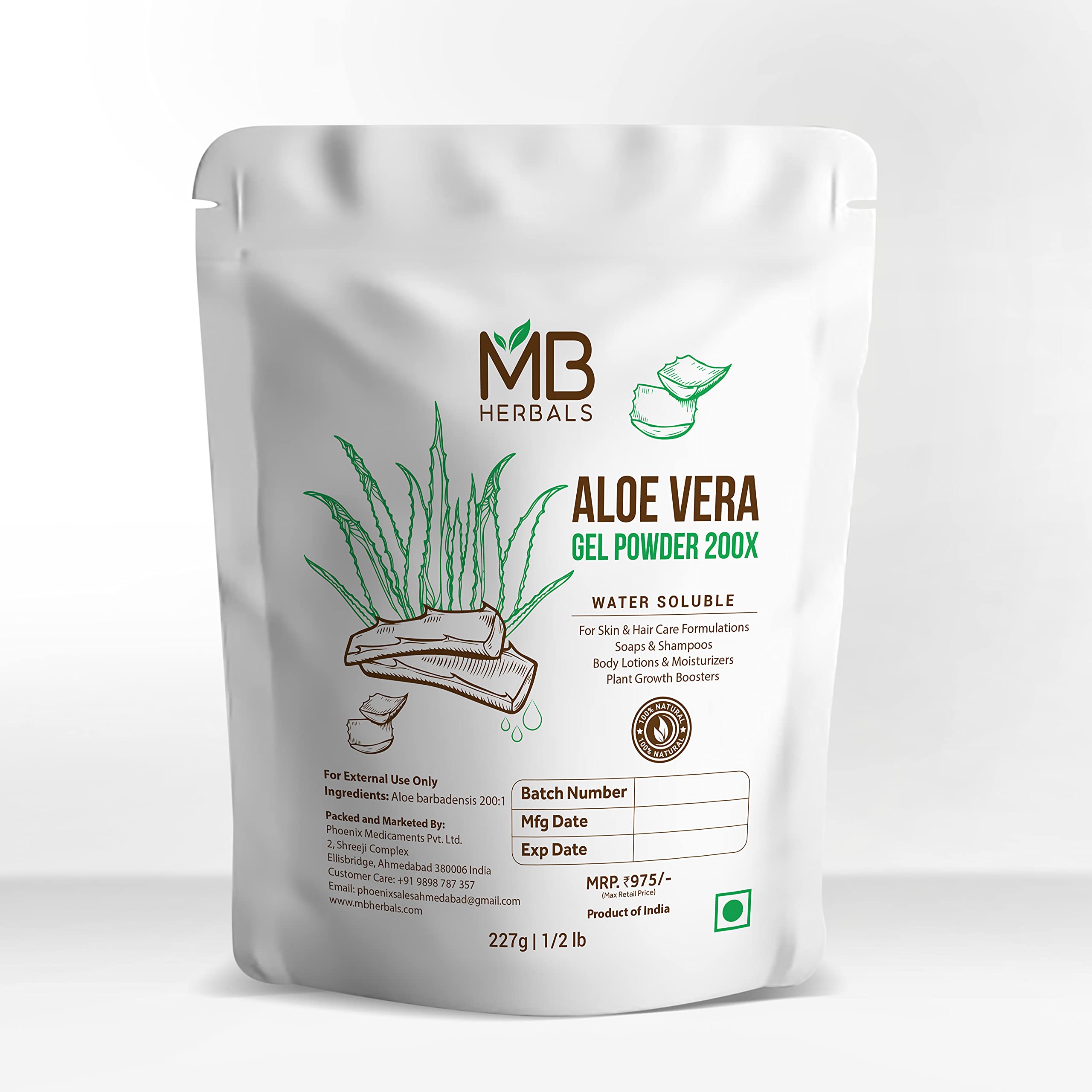 MB Herbals Aloe Vera Gel Powder 200X — Water-Soluble Hydration (8 oz)