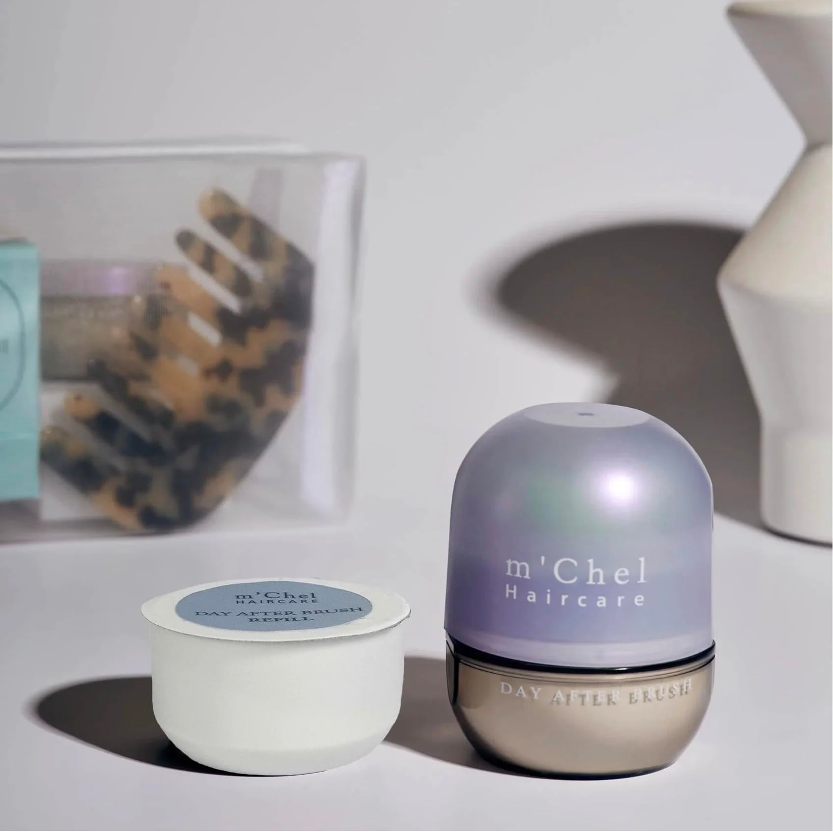 m'chel Day After Brush Dry Shampoo 0.45oz – Refillable Powder, Oil Absorber with Ginger, Pomegranate & Peony