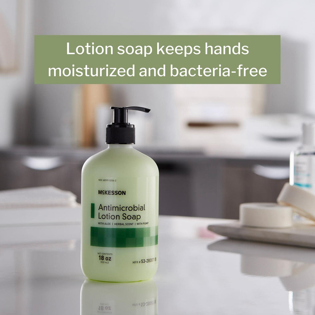 McKesson Antimicrobial Lotion Hand Soap with Aloe — 18 oz Pump Bottle, Herbal Scent