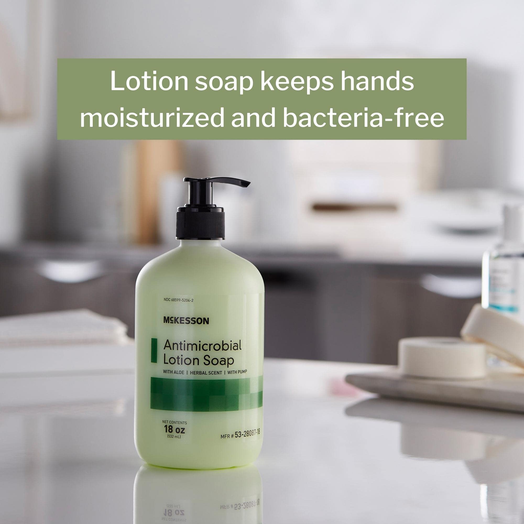 McKesson Antimicrobial Lotion Hand Soap with Aloe — 18 oz Pump Bottle, Herbal Scent
