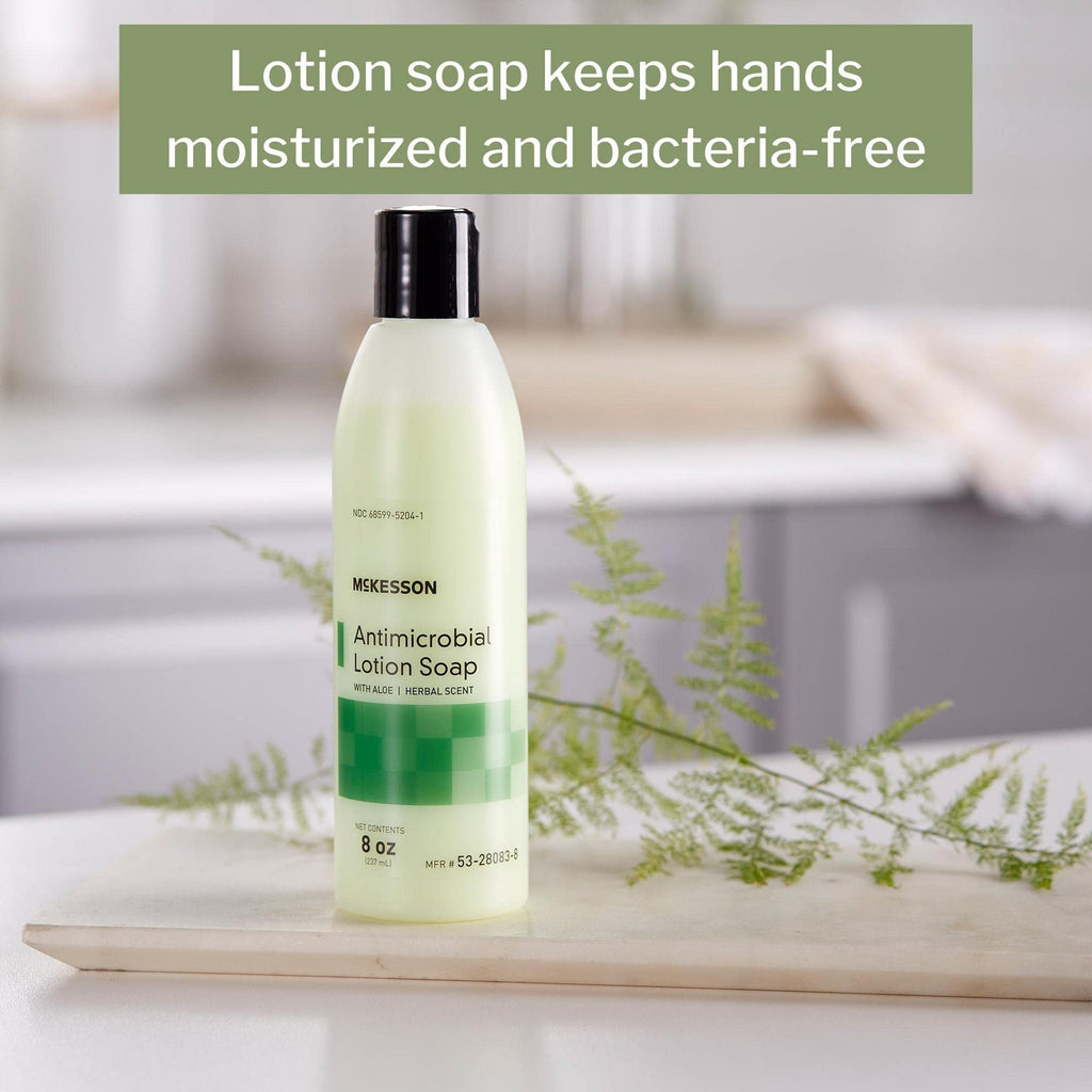 McKesson Antimicrobial Lotion Hand Soap with Aloe – 8 oz Pump, Herbal Scent
