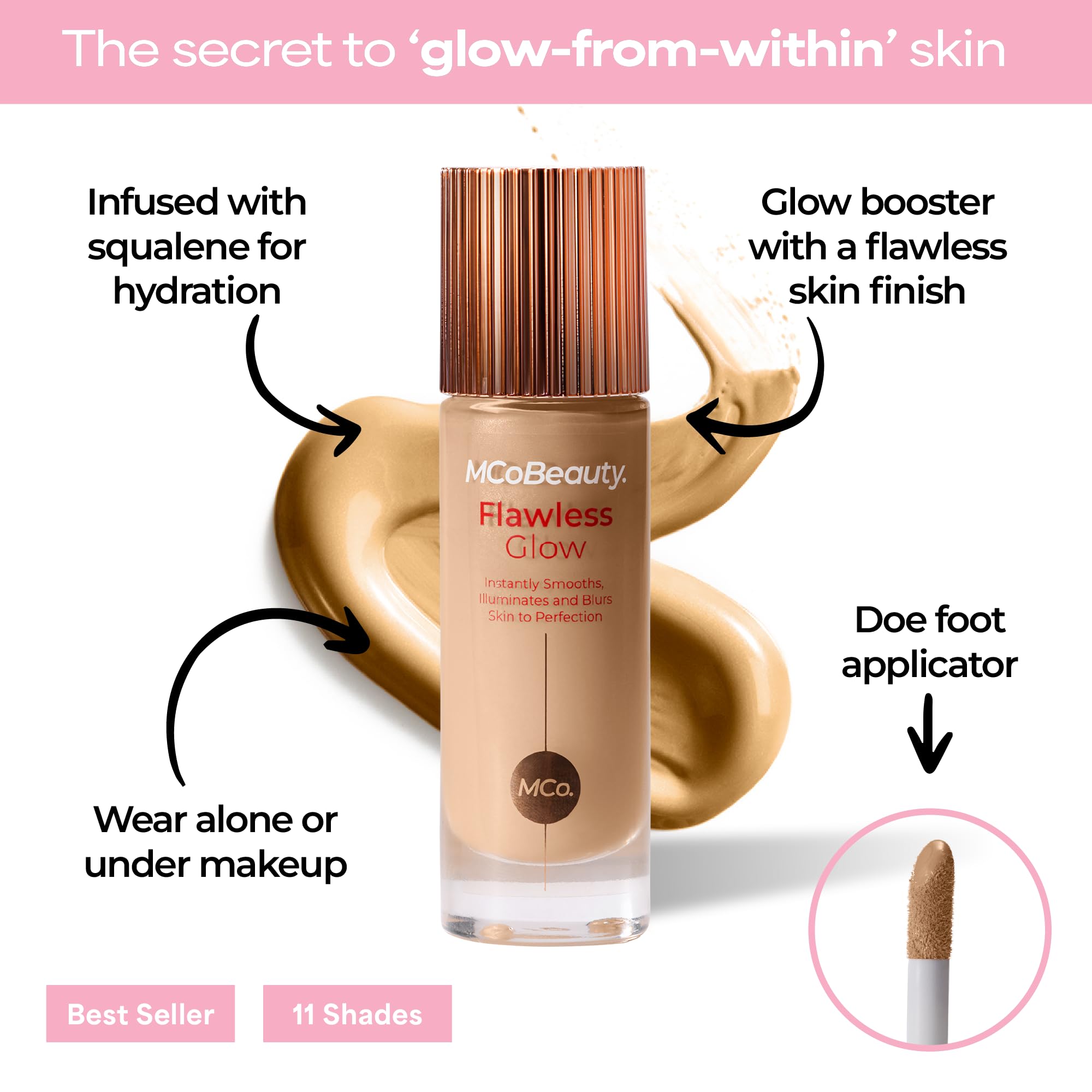 MCoBeauty Flawless Glow Luminous Skin Filter - 4 Medium | 4-in-1 Primer, Foundation Booster & Highlighter