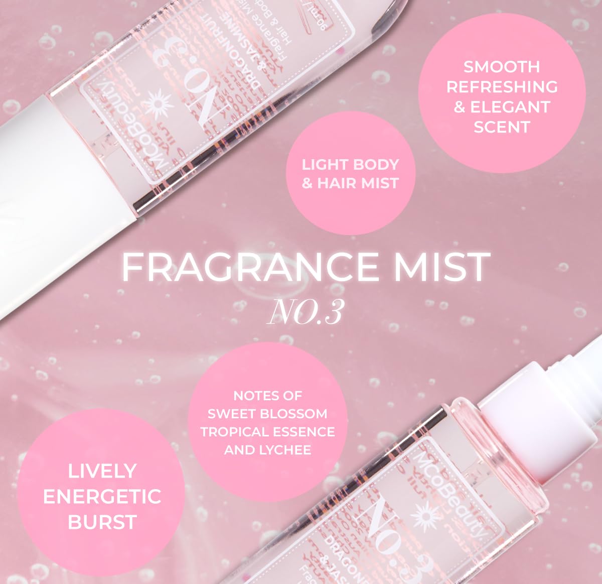 MCoBeauty Fragrance Mist No.3 – Light Body & Hair Perfume with Sweet Blossom, Dragon Fruit & Lychee | 90ml