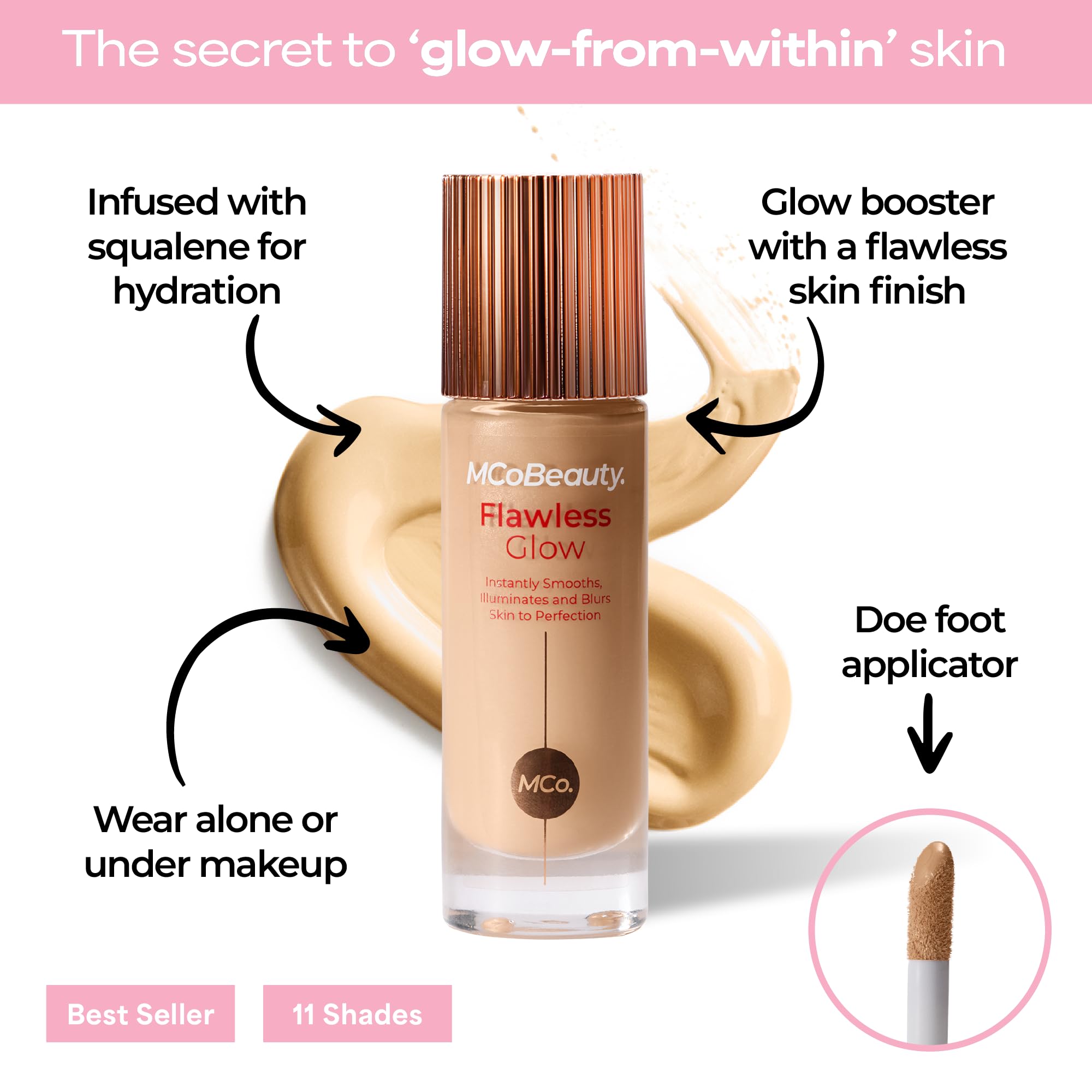 MCoBeauty Flawless Glow Luminous Skin Filter – 2.5 Fair | 4-in-1 Primer, Foundation Booster & Highlighter