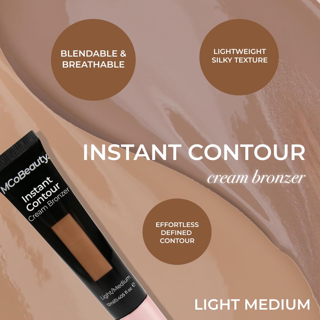 MCoBeauty Instant Contour Cream Bronzer (Light–Medium) with Built-In Cushion Applicator