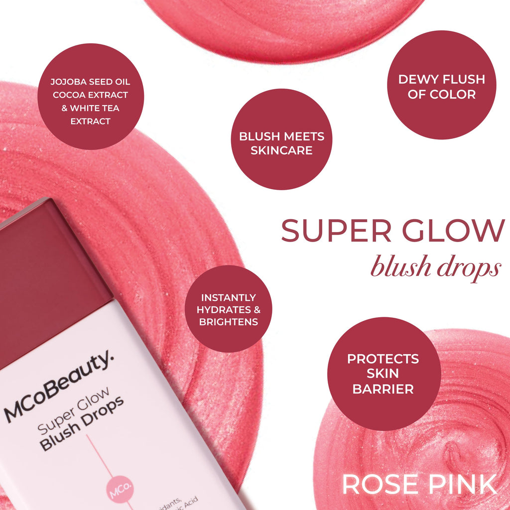 MCoBeauty Super Glow Blush Drops – Rose Pink 2-in-1 Liquid Highlighter & Blush (Hyaluronic Acid)