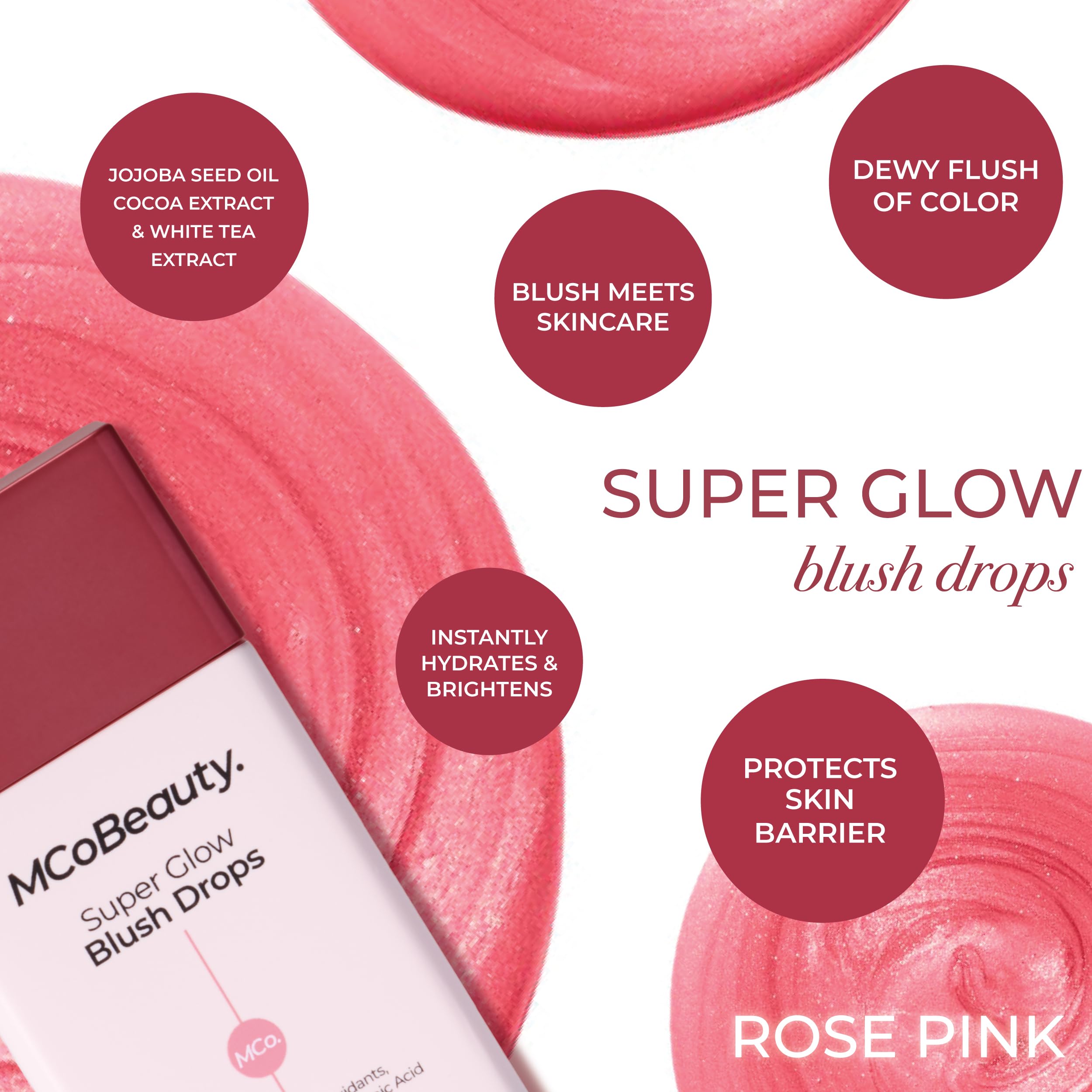 MCoBeauty Super Glow Blush Drops – Rose Pink 2-in-1 Liquid Highlighter & Blush (Hyaluronic Acid)