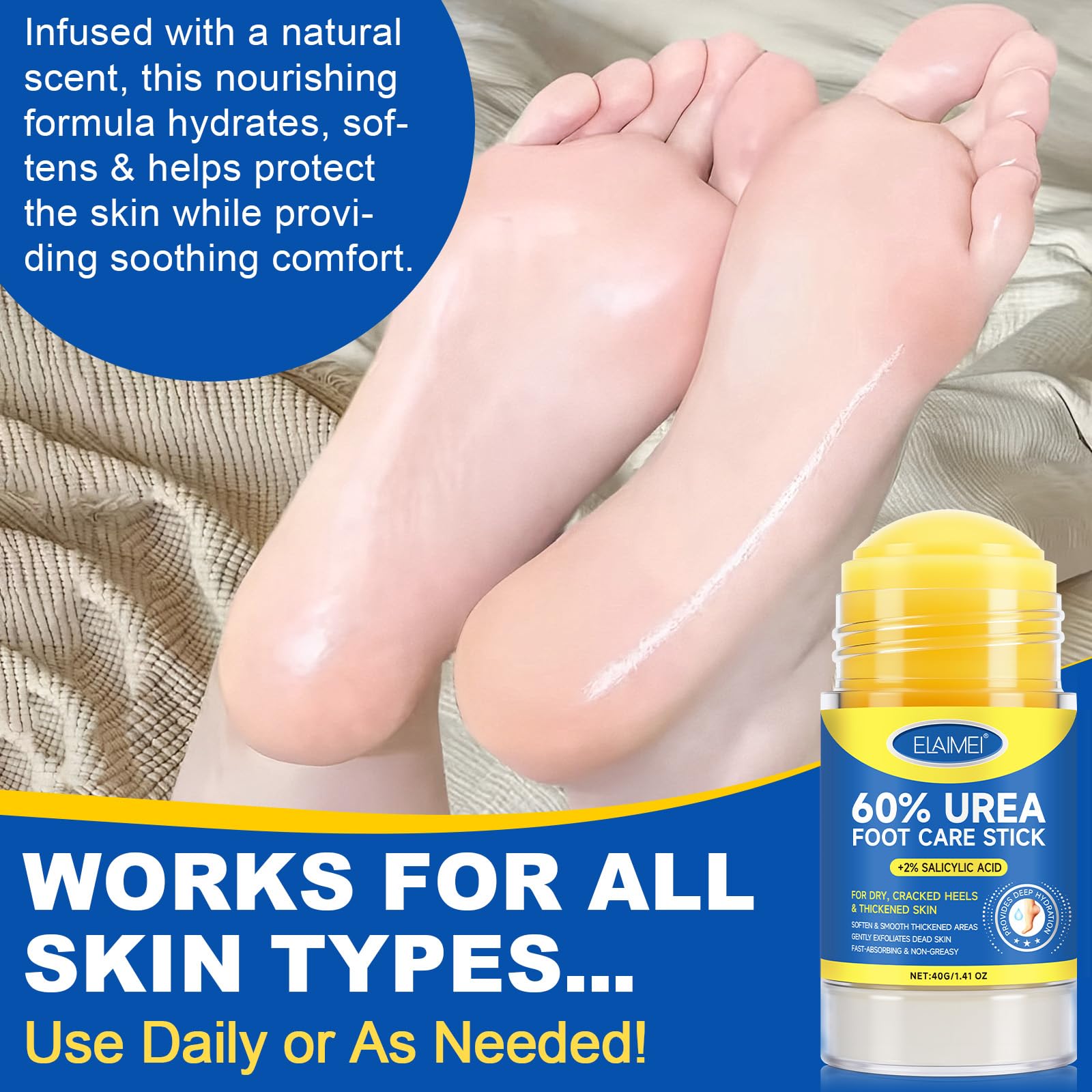 Mcukv Urea Cream Stick 60% + 2% Salicylic Acid – 2 Pack for Dry Heels, Callus Removal & Hydration