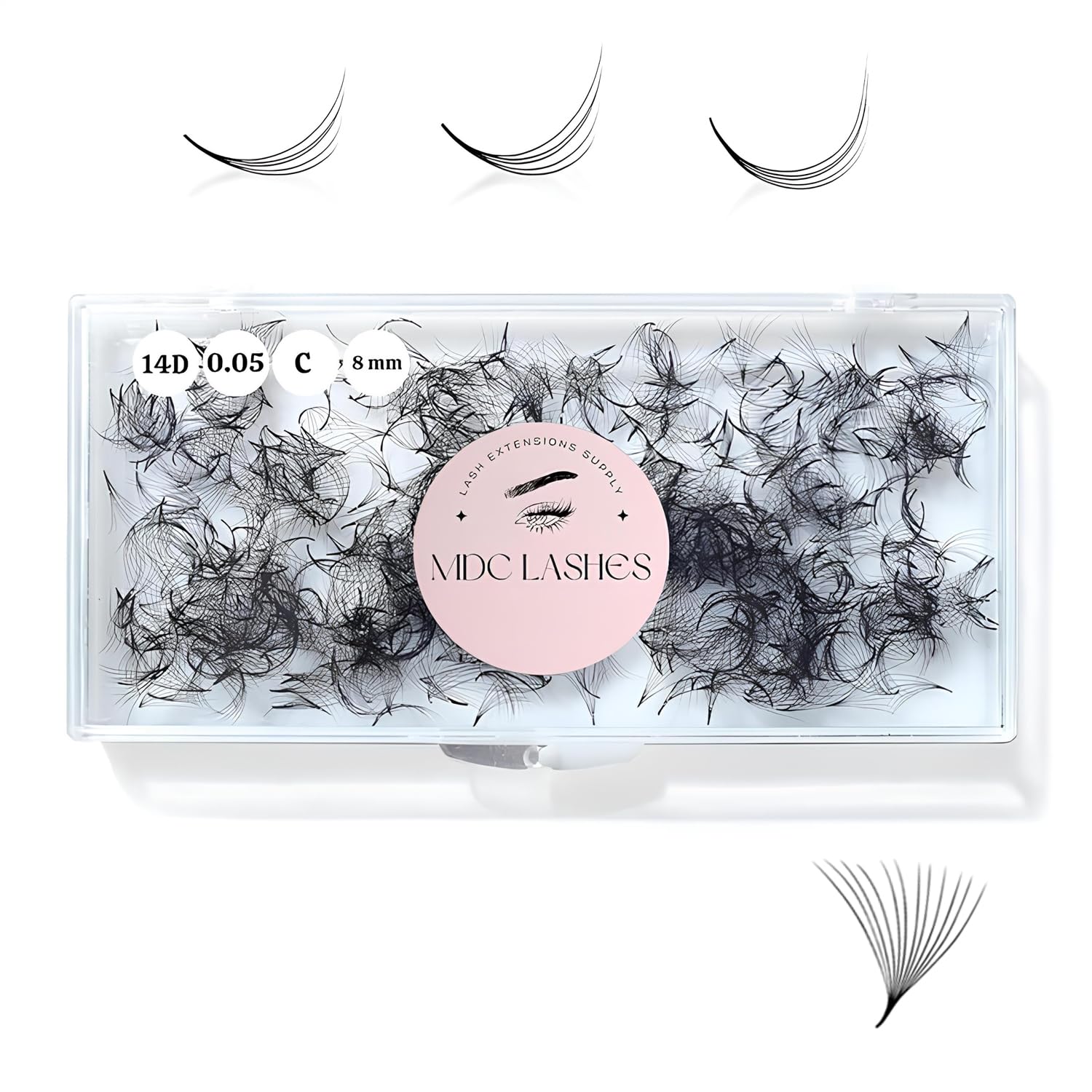 MDC LASHES 500 Premade Eyelash Fans – 5D-20D, 0.03–0.07 Thick, C/CC/D Curls, 8–18mm