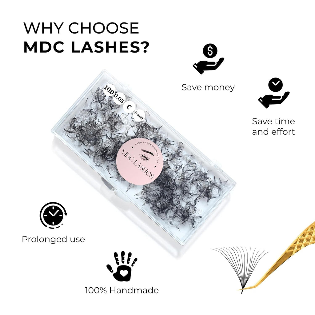 MDC LASHES 500 Premade Lash Fans | Volume 5D-20D, 0.03-0.07 Thickness, C/CC/D Curls, 8-18mm