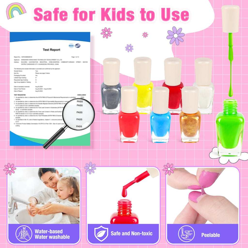 Meaicezli Kids Nail Polish Set – Safe Water-Based Nail Art Kit for Girls 7-12