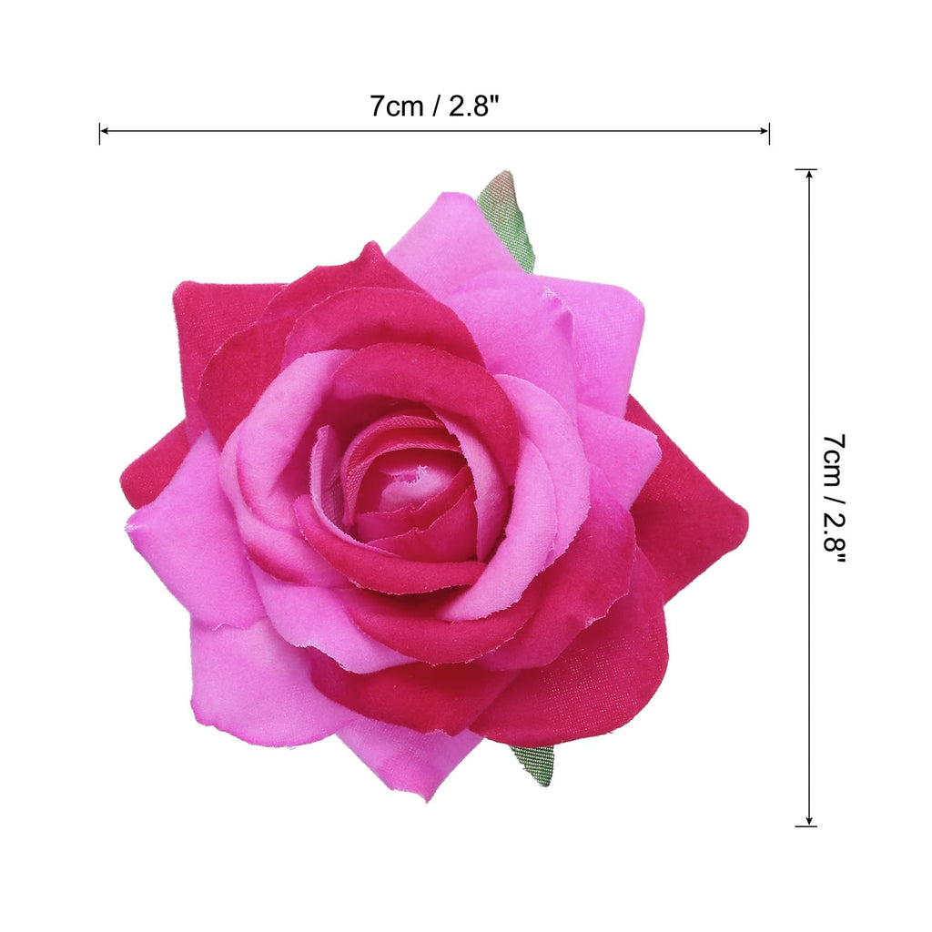 MECCANIXITY 12-Pack Rose Flower Hair Clips – 3-Inch Dark Pink Floral Hair Accessories for Women
