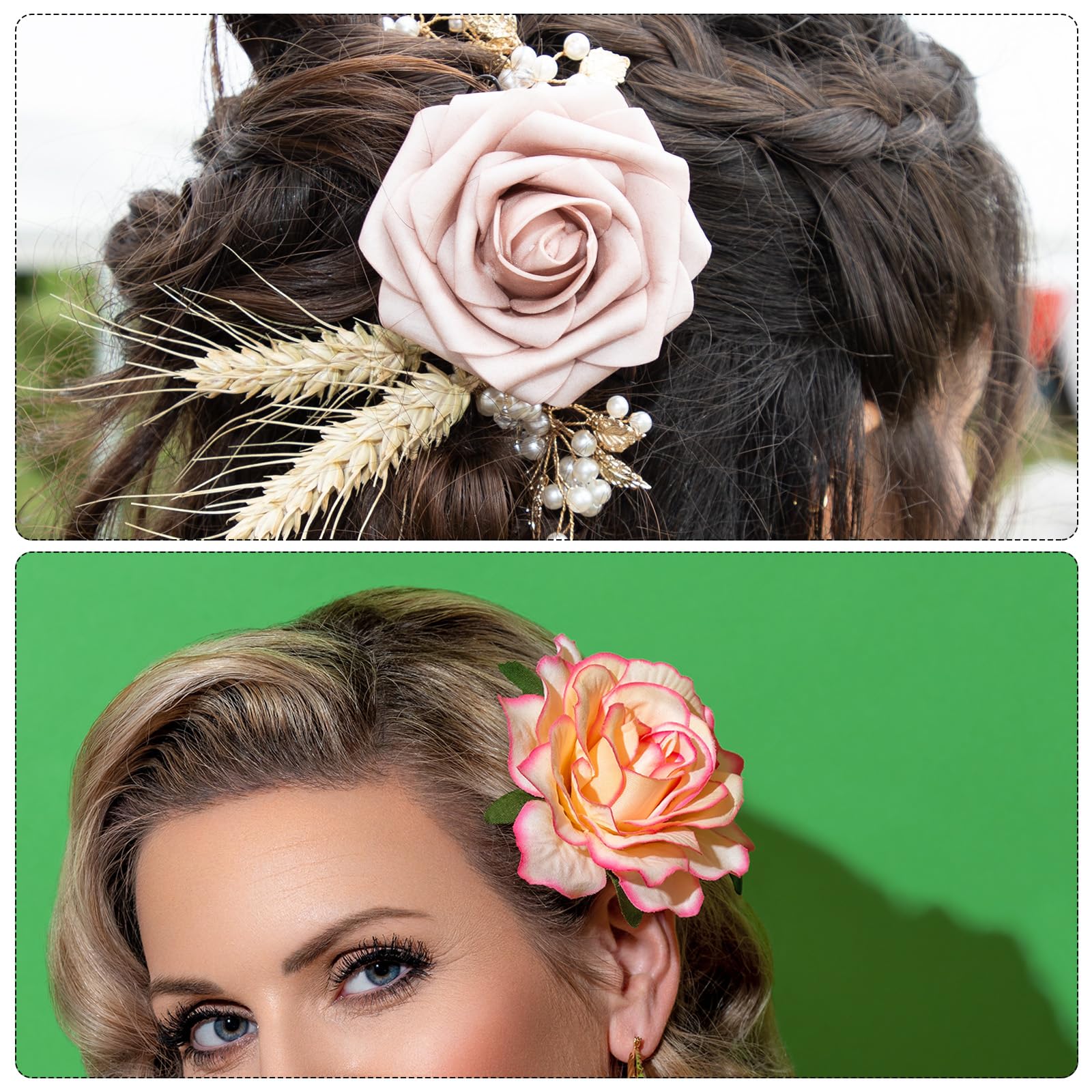 MECCANIXITY 12-Pack Rose Flower Hair Clips – 3-Inch Dark Pink Floral Hair Accessories for Women