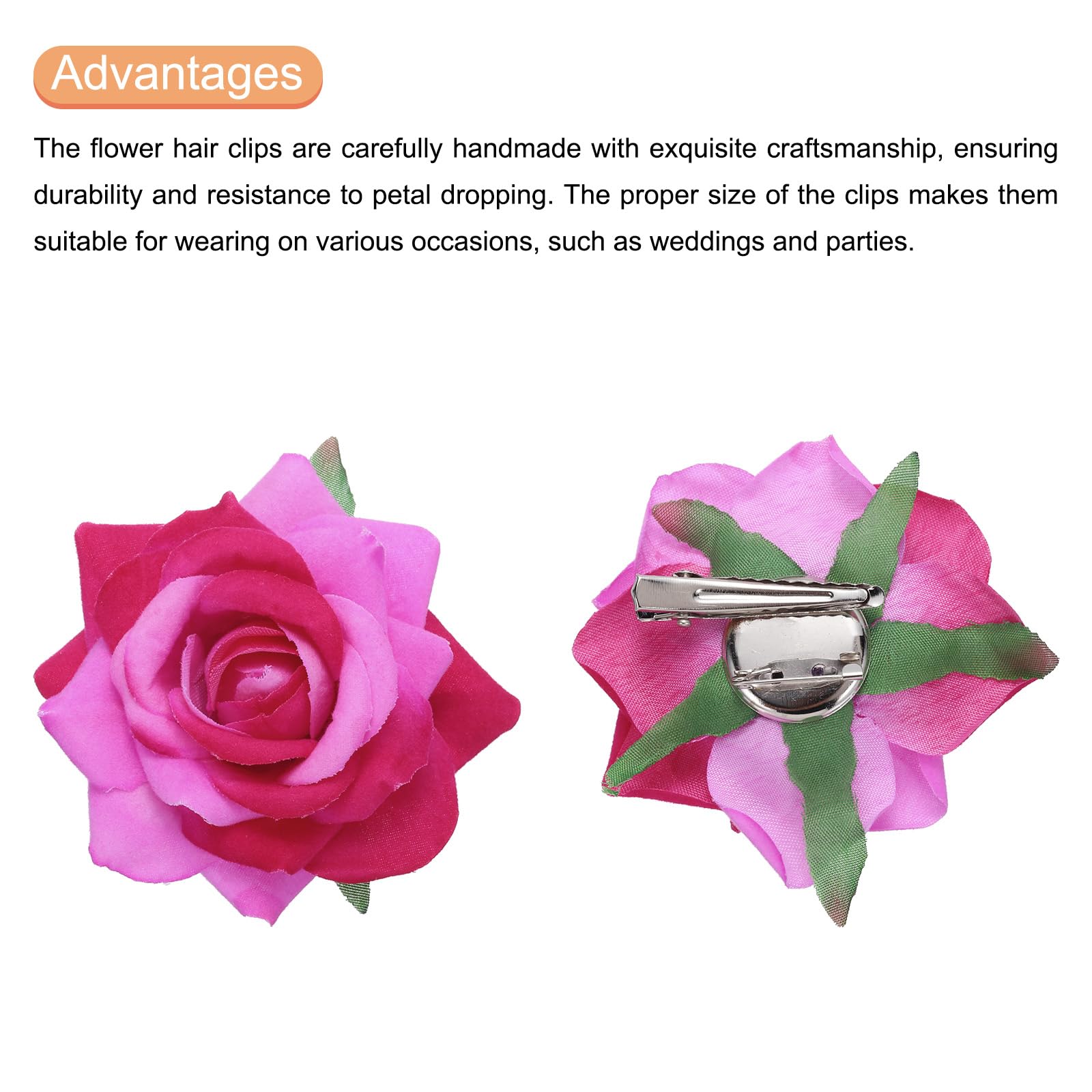 MECCANIXITY 12-Pack Rose Flower Hair Clips – 3-Inch Dark Pink Floral Hair Accessories for Women