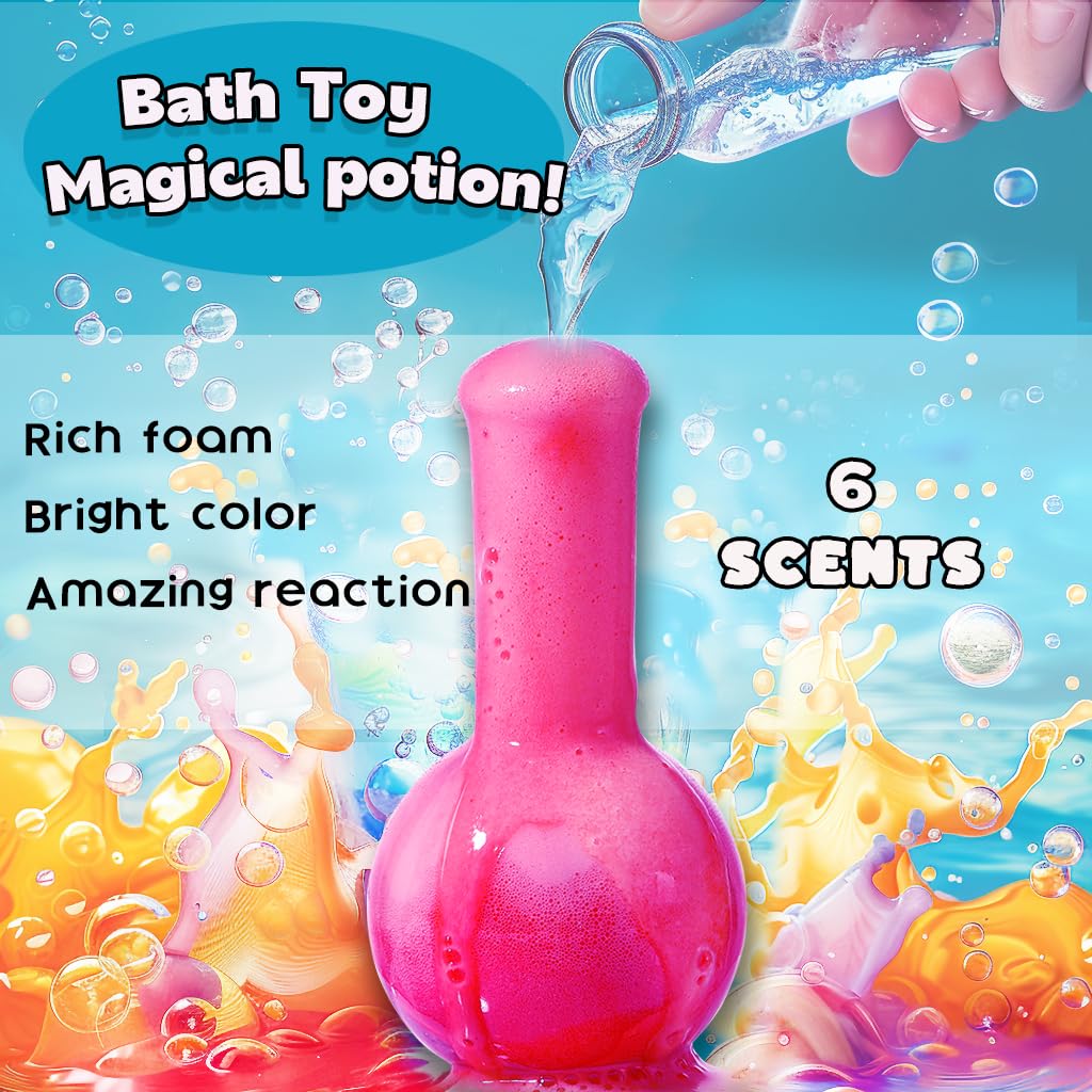 MeCids Magic Potion Bubble Bath Bombs for Kids – 6 Pack Colorful Bath Time Potions