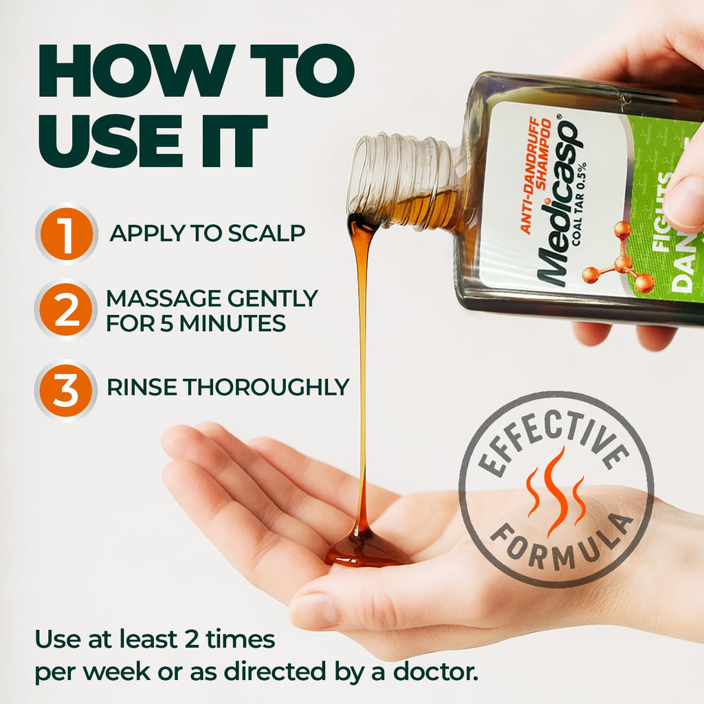Medicasp Coal Tar Anti-Dandruff Shampoo – Starts Working From First Wash, 2-Pack (6 oz each)