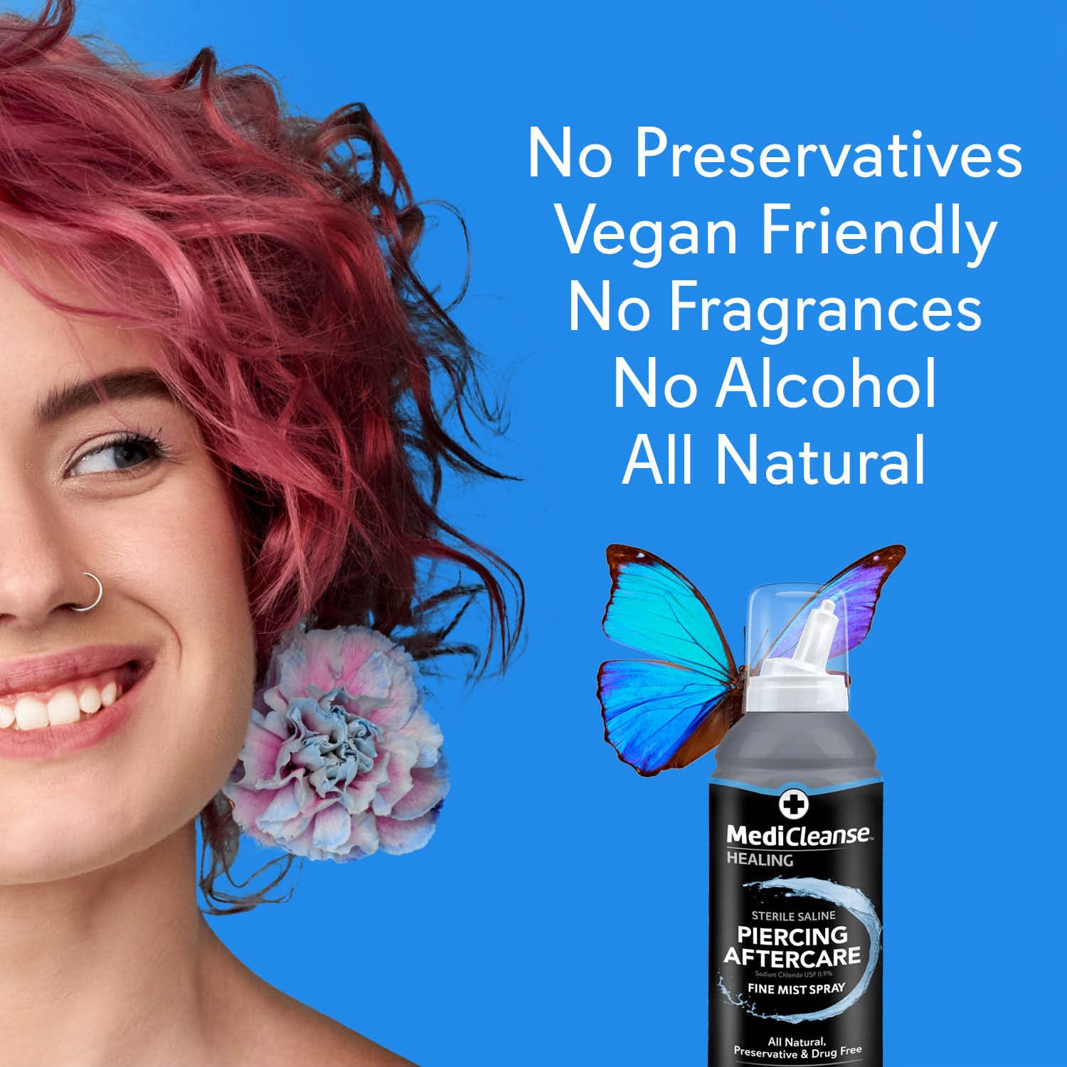 MediCleanse Sterile Saline Piercing Aftercare Fine Mist Spray – All Natural, Alcohol-Free, Made in USA