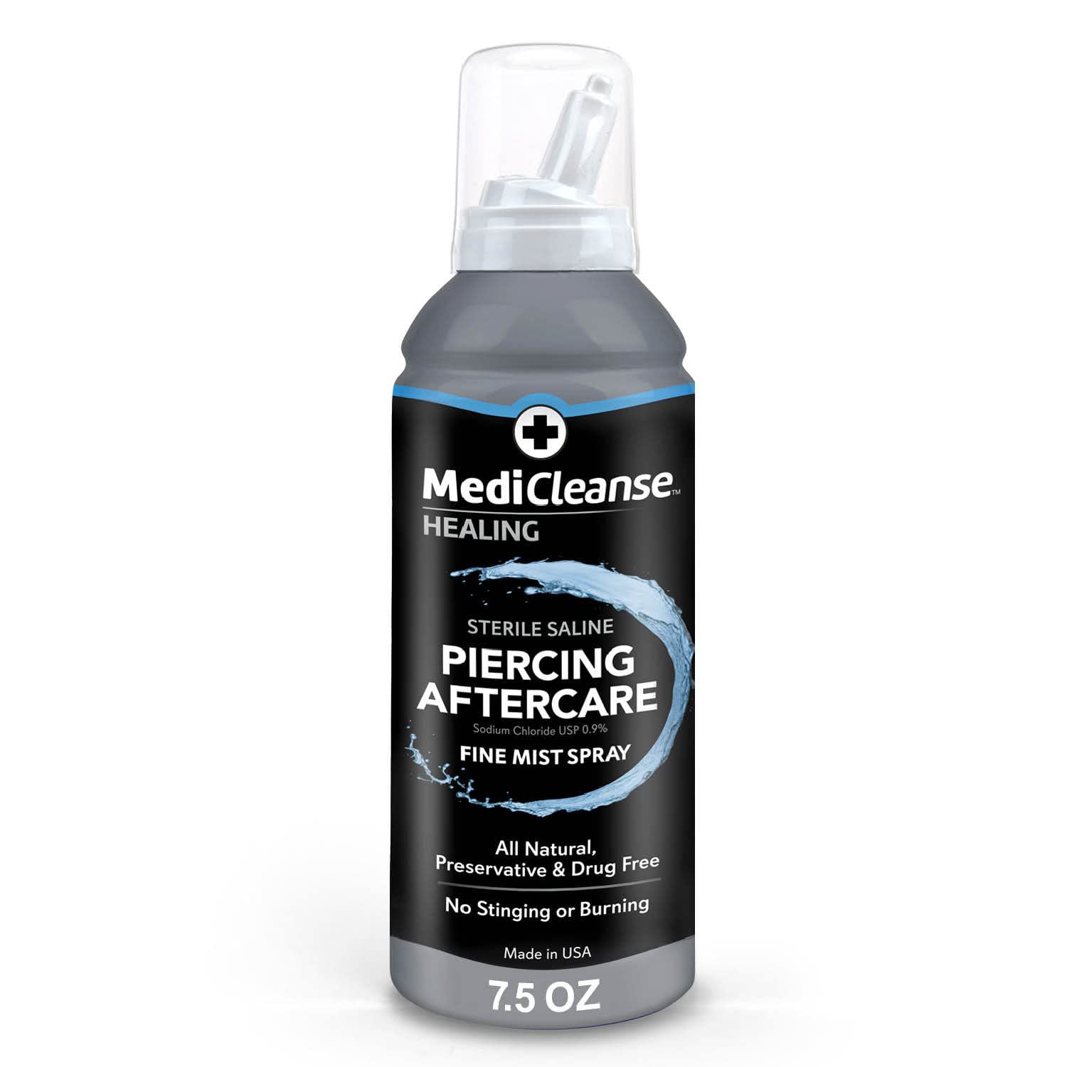 MediCleanse Sterile Saline Piercing Aftercare Fine Mist Spray – All Natural, Alcohol-Free, Made in USA